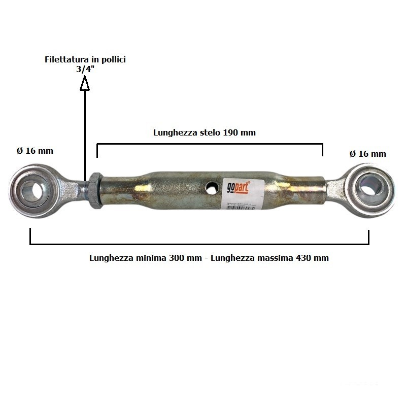 Terzo punto meccanico per trattore cm 34 49 fori 19 3 mm